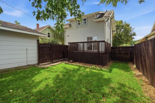 Deck and fully fenced backyard