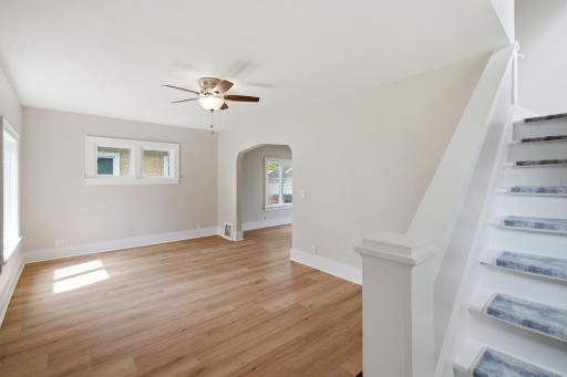 Bright living room with new luxury vinyl flooring