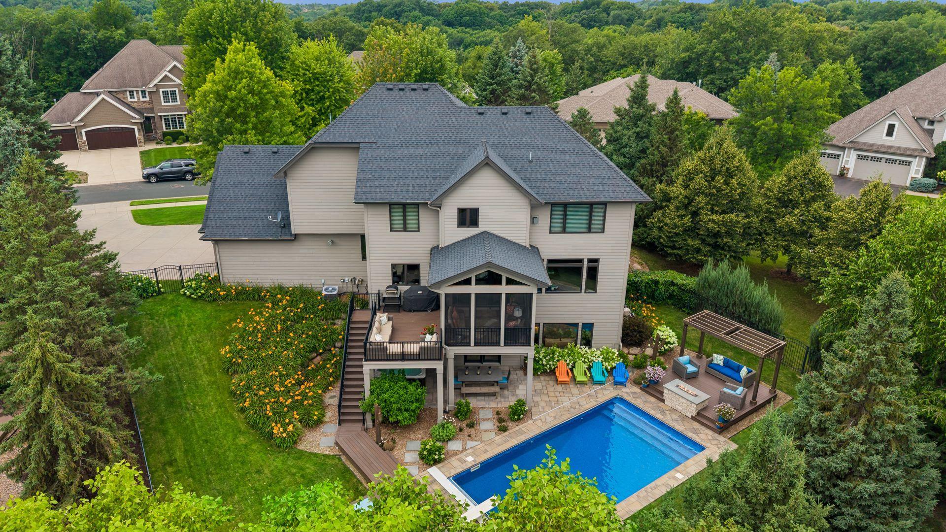 .46 acre fenced in backyard, new roof 2019, new pool cover, seller put in new exterior stone on pool decking plus added 2 raised pool decks providing more ideal entertaining and lounge space.