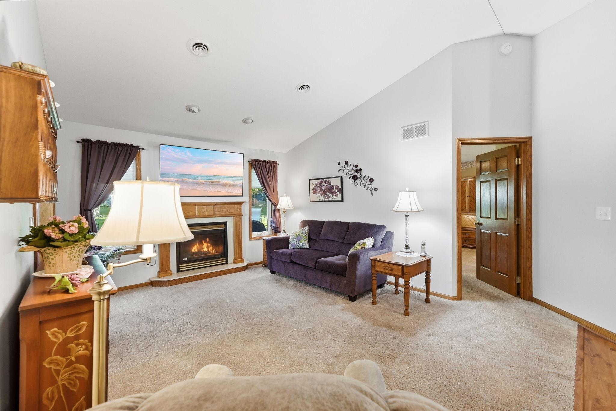 Fireplace becomes a focal point of this living room.