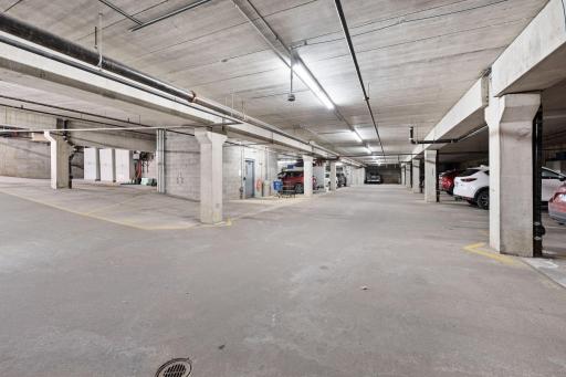 Heated underground parking with dedicated stall and additional storage space.