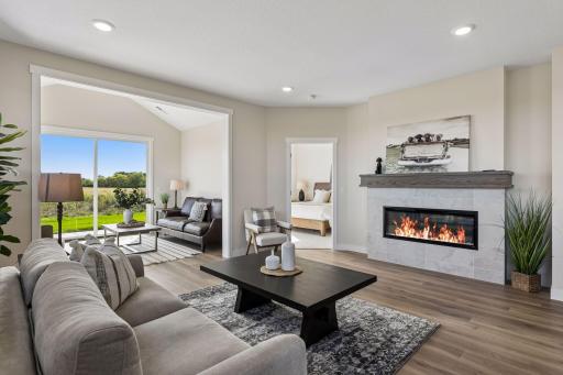 The elegant Allusion fireplace sets the tone for the rest of the home
