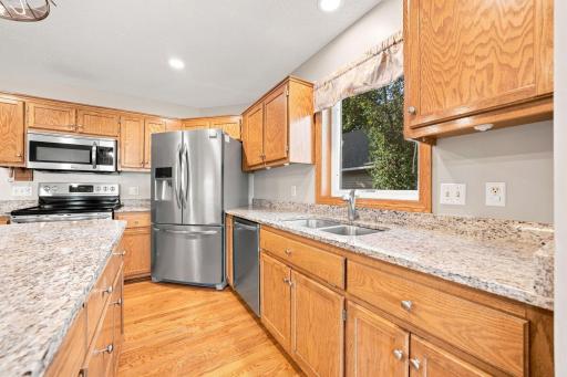 Kitche with side sink and large window