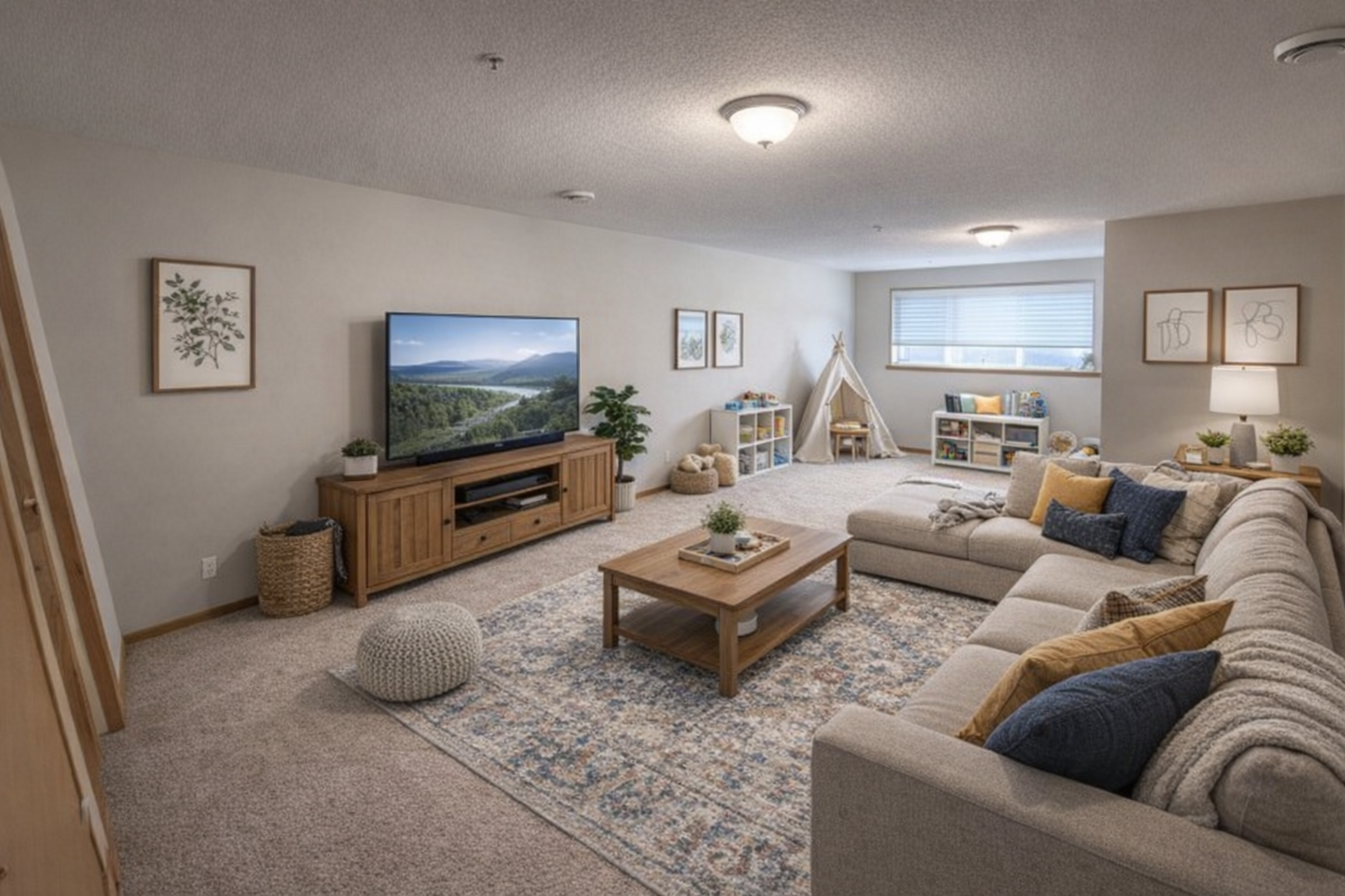 Virtually staged family room