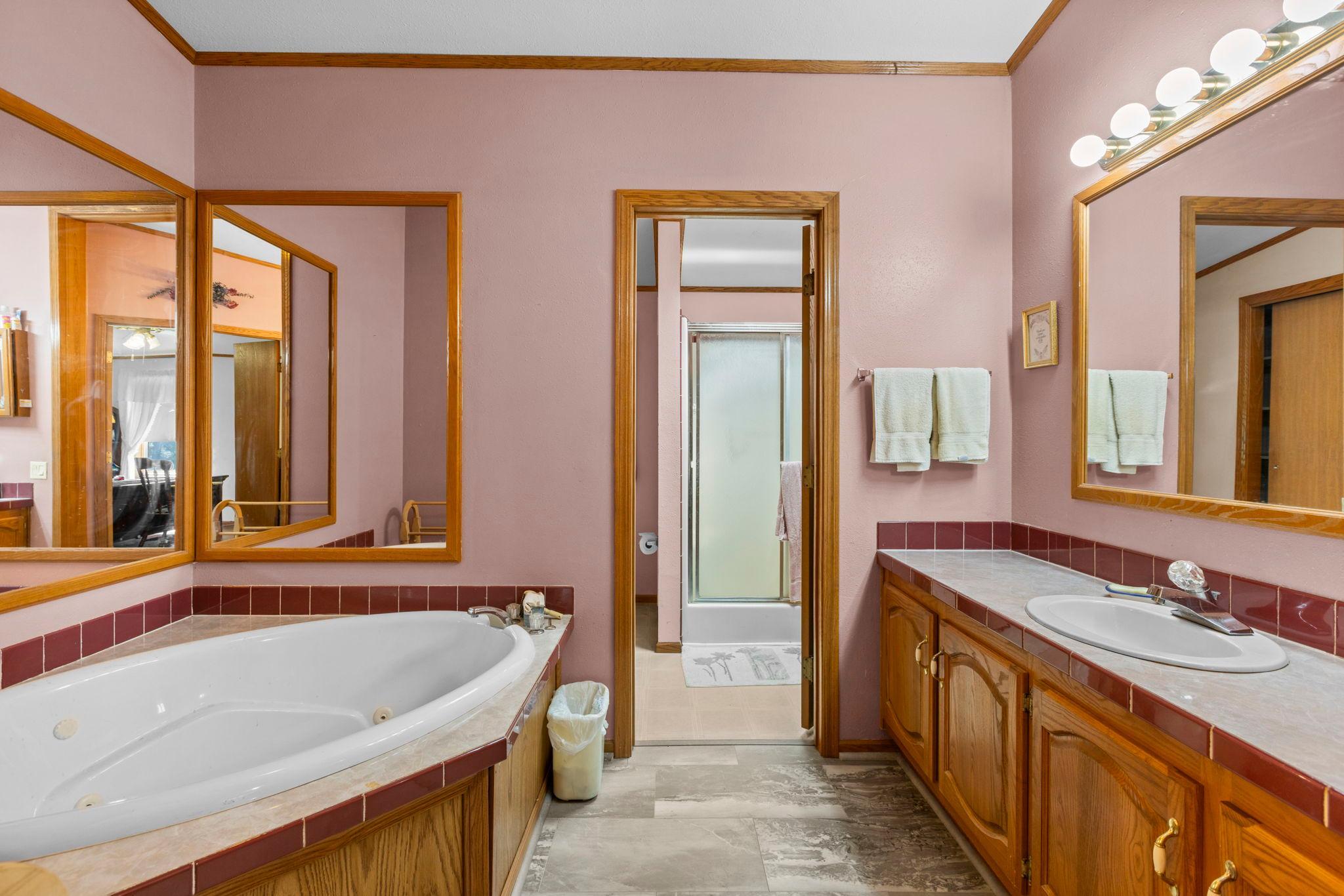 Excellent counter space and separate door into the shower & toilet area