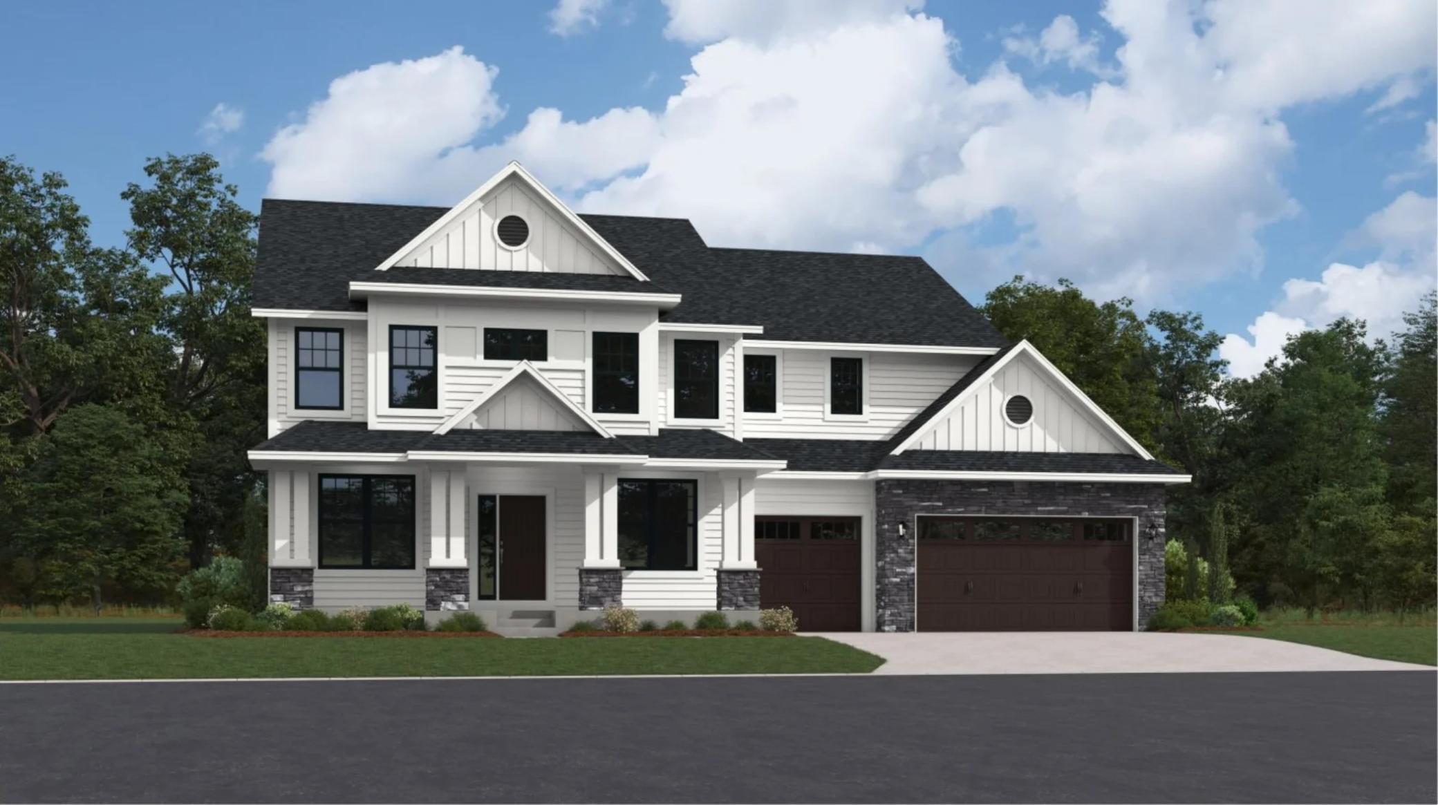 (Exterior rendering, actual home's finishes will vary.)