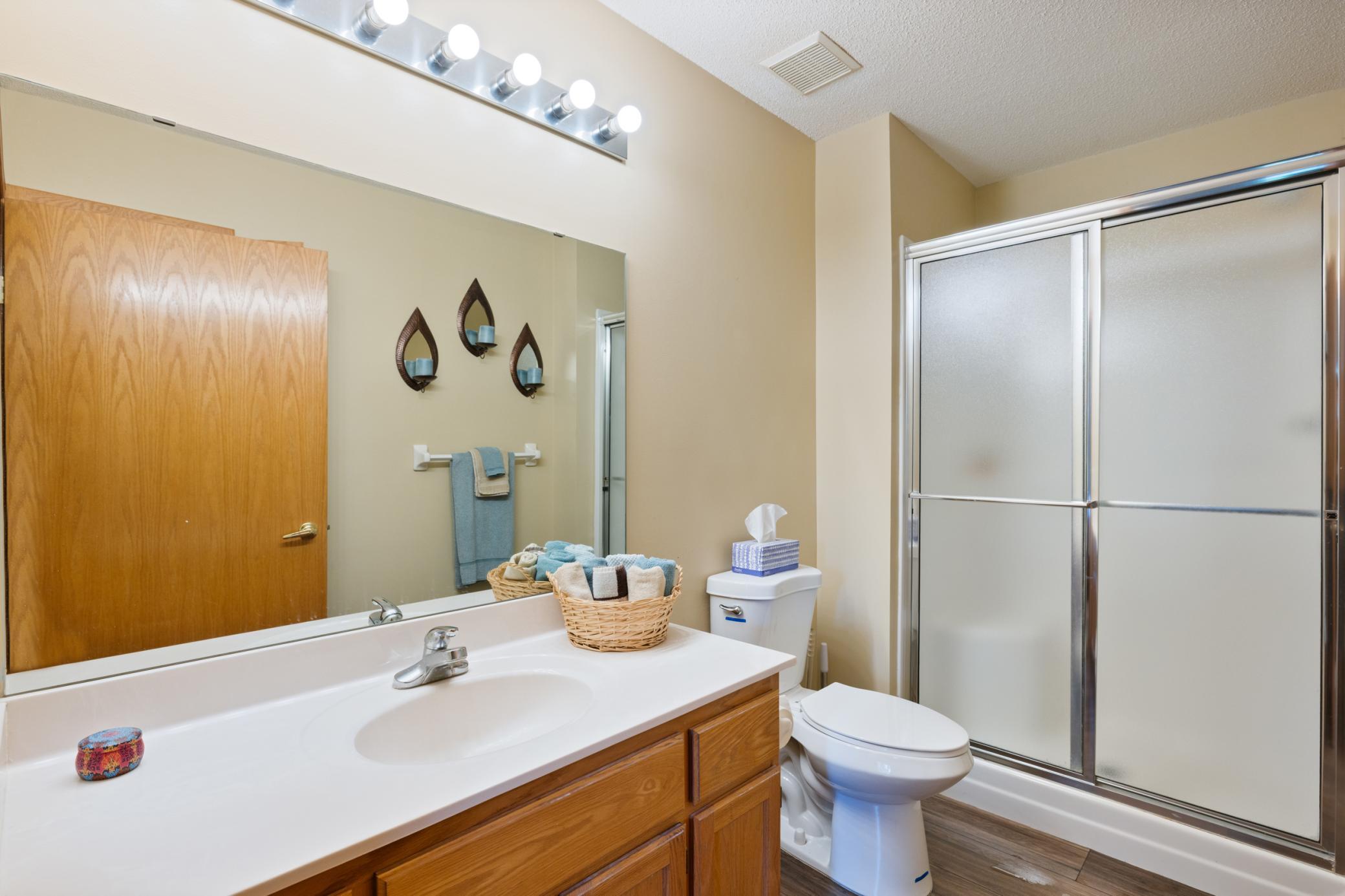 Primary bathroom is large and easy step in full size shower. Clean and bright!
