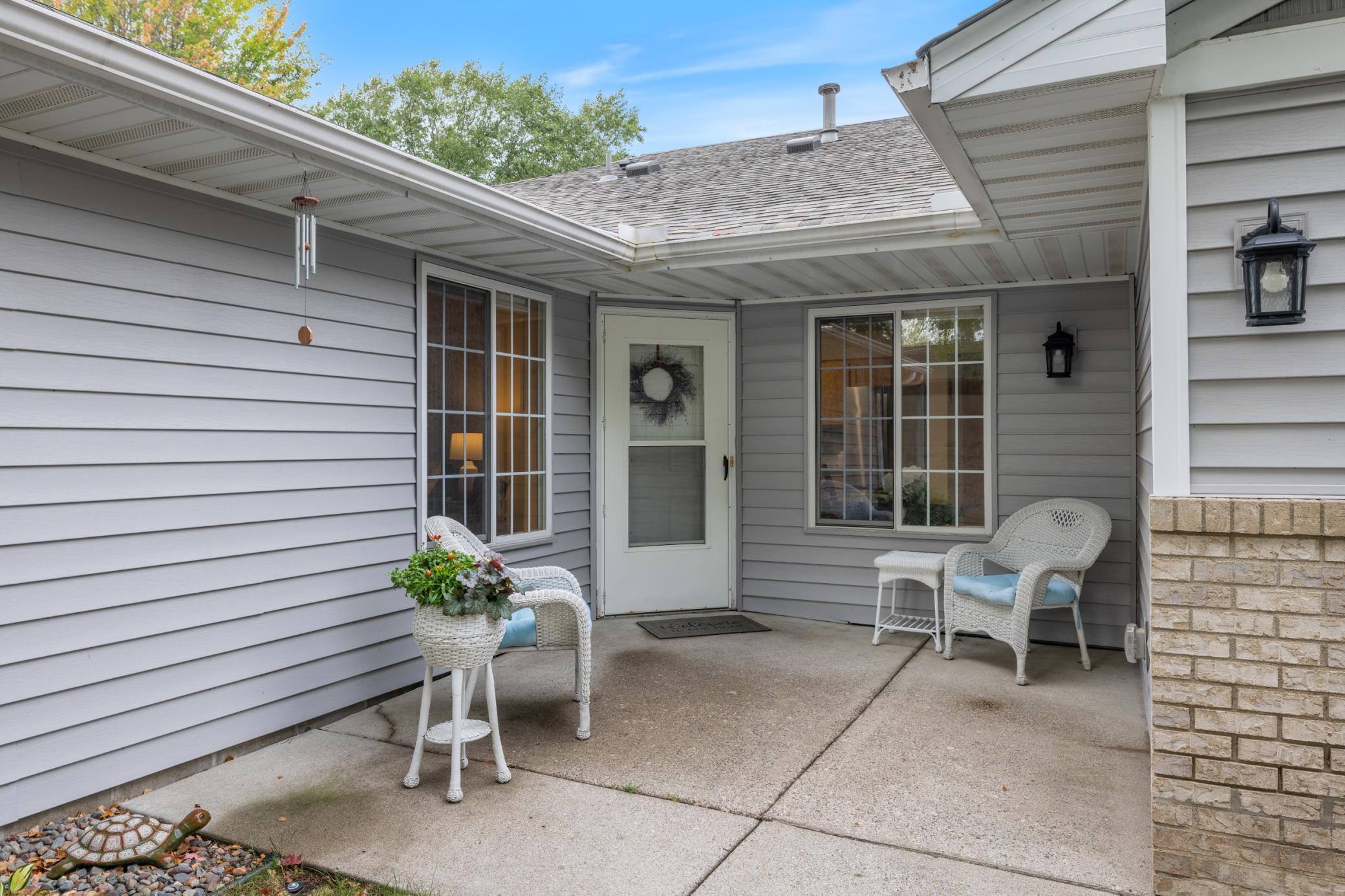 Front patio space to greet your guest or just have a cup of coffee in the morning. So private and quaint.