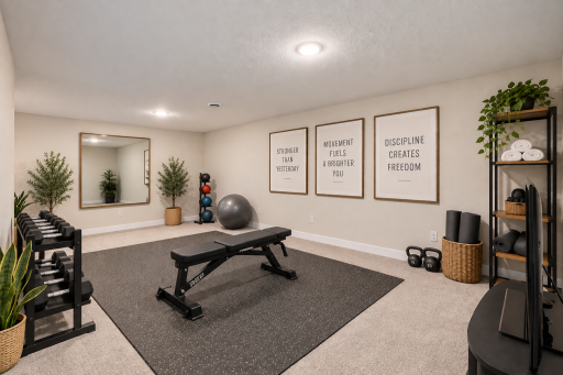 Lower level bonus room being staged as a home gym. Make this your own space.