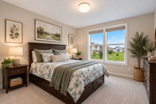 The primary suite is large and bright with a walk in closet, access to the main floor laundry and mud room.
