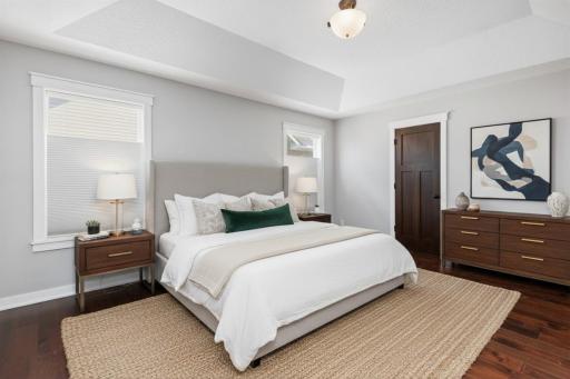 Virtually staged primary bedroom.