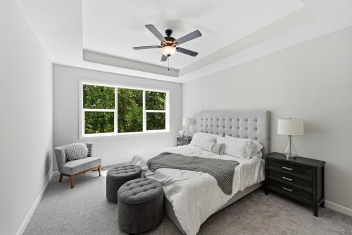 Primary bedroom with a step vault