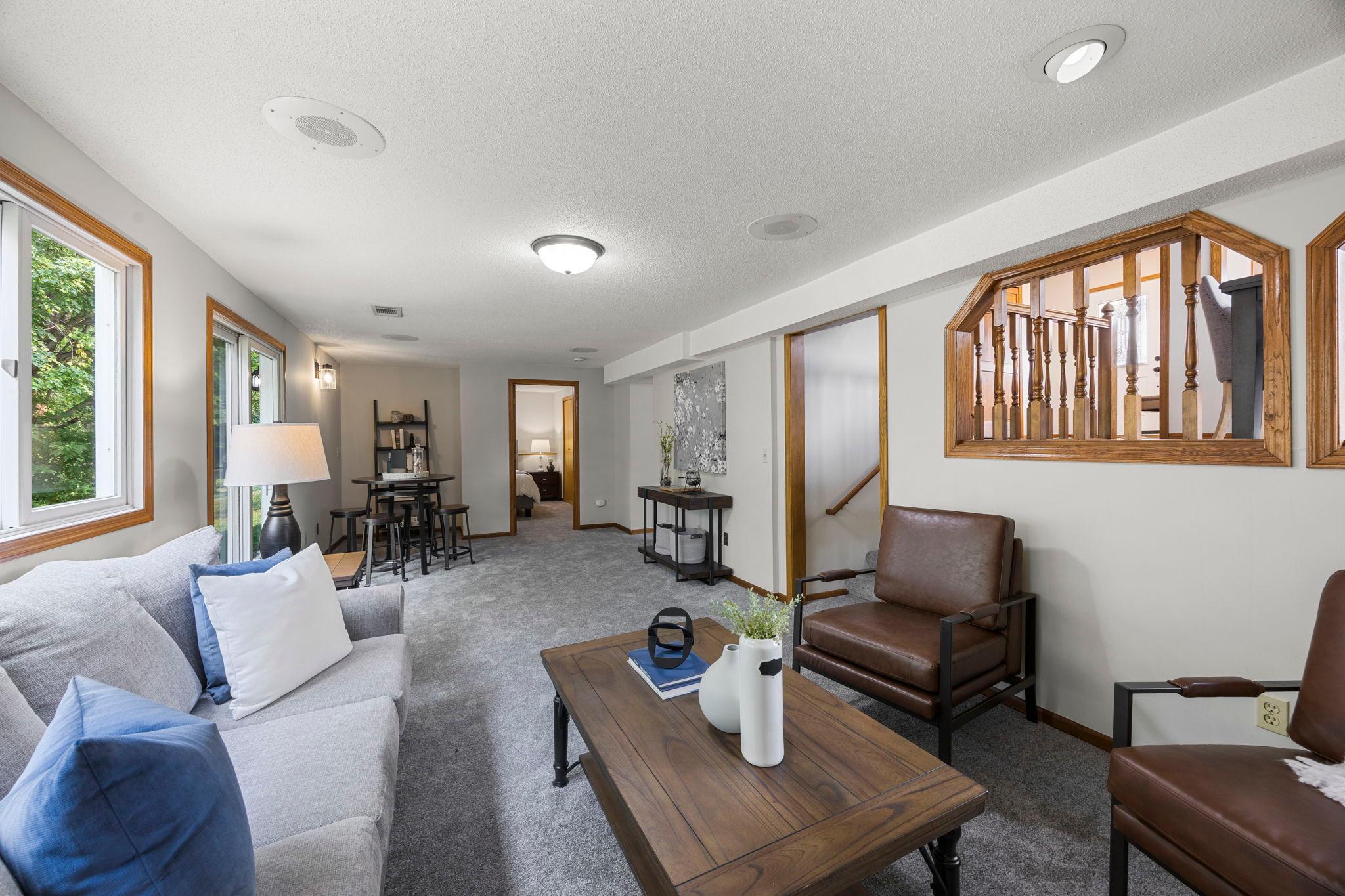Another view of the spacious, bright lower-level family room.