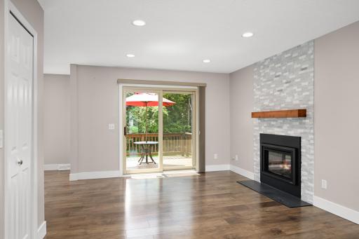 Stunning gas fireplace with surround.