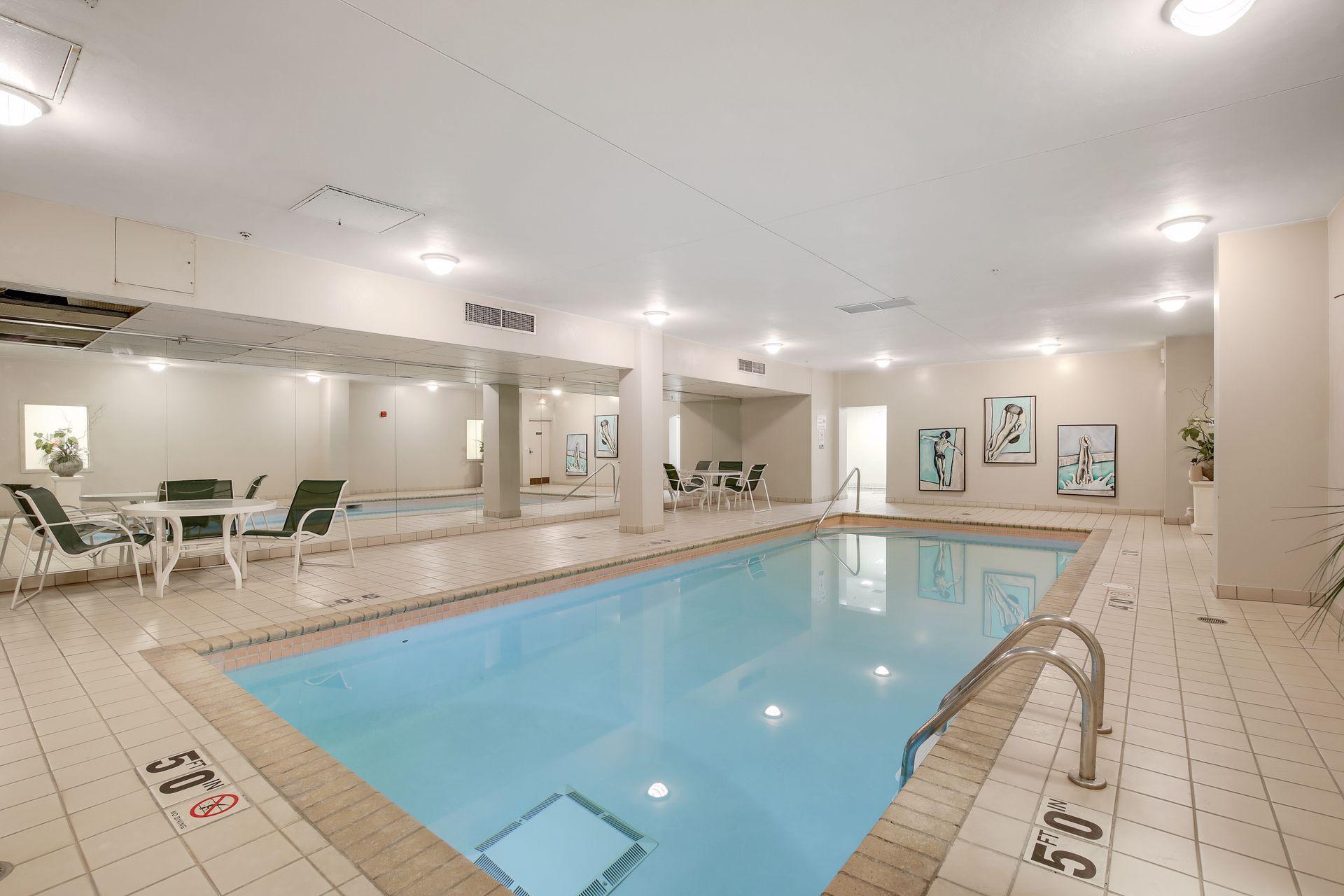 Pool in the lower level of the building