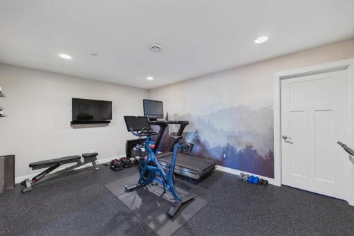 The exercise room in the lower-level is ideal for staying fit all year round! Storage is also behind and to the right.