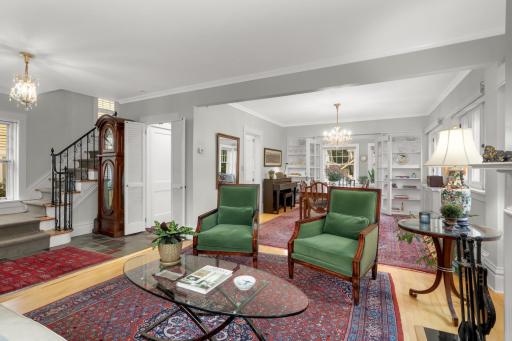 The living room is open to the dining room