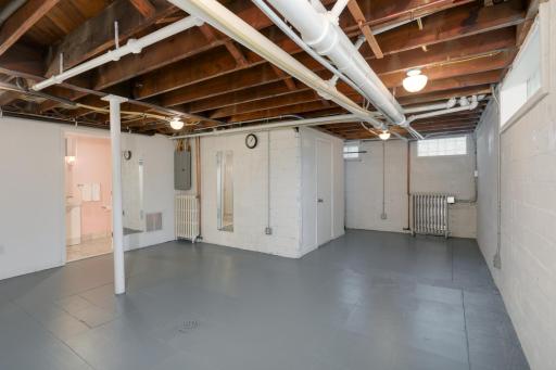 This basement is so clean and has radiator heat