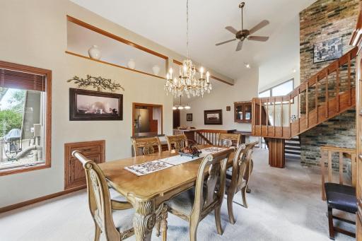 Vaulted ceilings provide a beautiful backdrop for the homeâs architectural details.