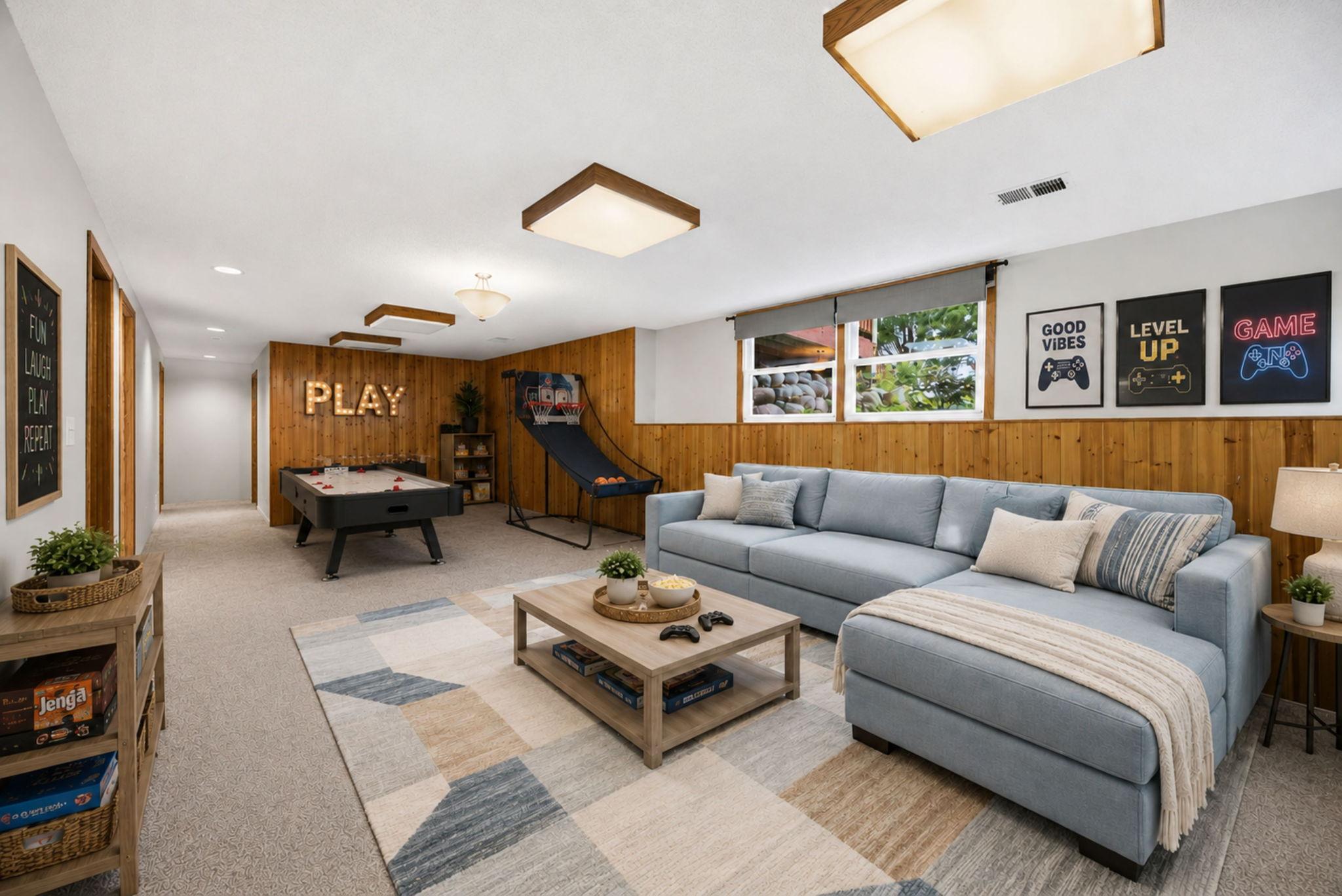Digitally Staged Family Room in lower level