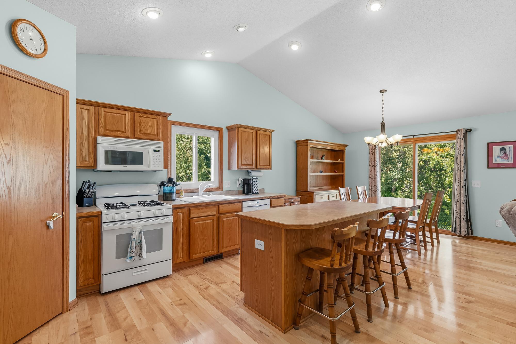 Enjoy meals in the dining room, which offers easy access to the outdoor spaces.