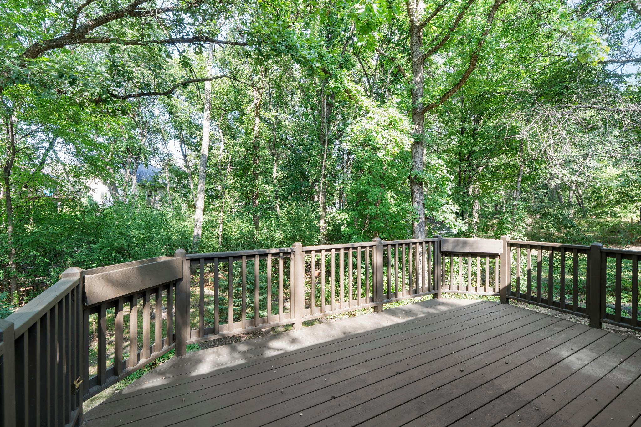 Expansive deck overlooking the backyard, with built in planters.