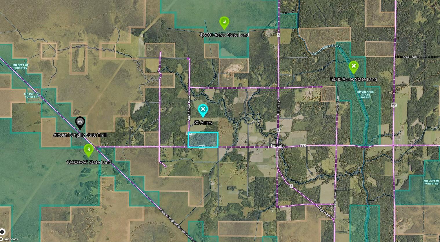 Area Map-Note the proximity of the parcel to the State Trail and State Forest land