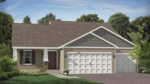 Artists rendering of the Rushmore-Northern Craftsman. Subject home will also have a full porch, stone columns and three car garage. Photo is of a similar home. Options and colors may vary. Ask Sales Agent for details.