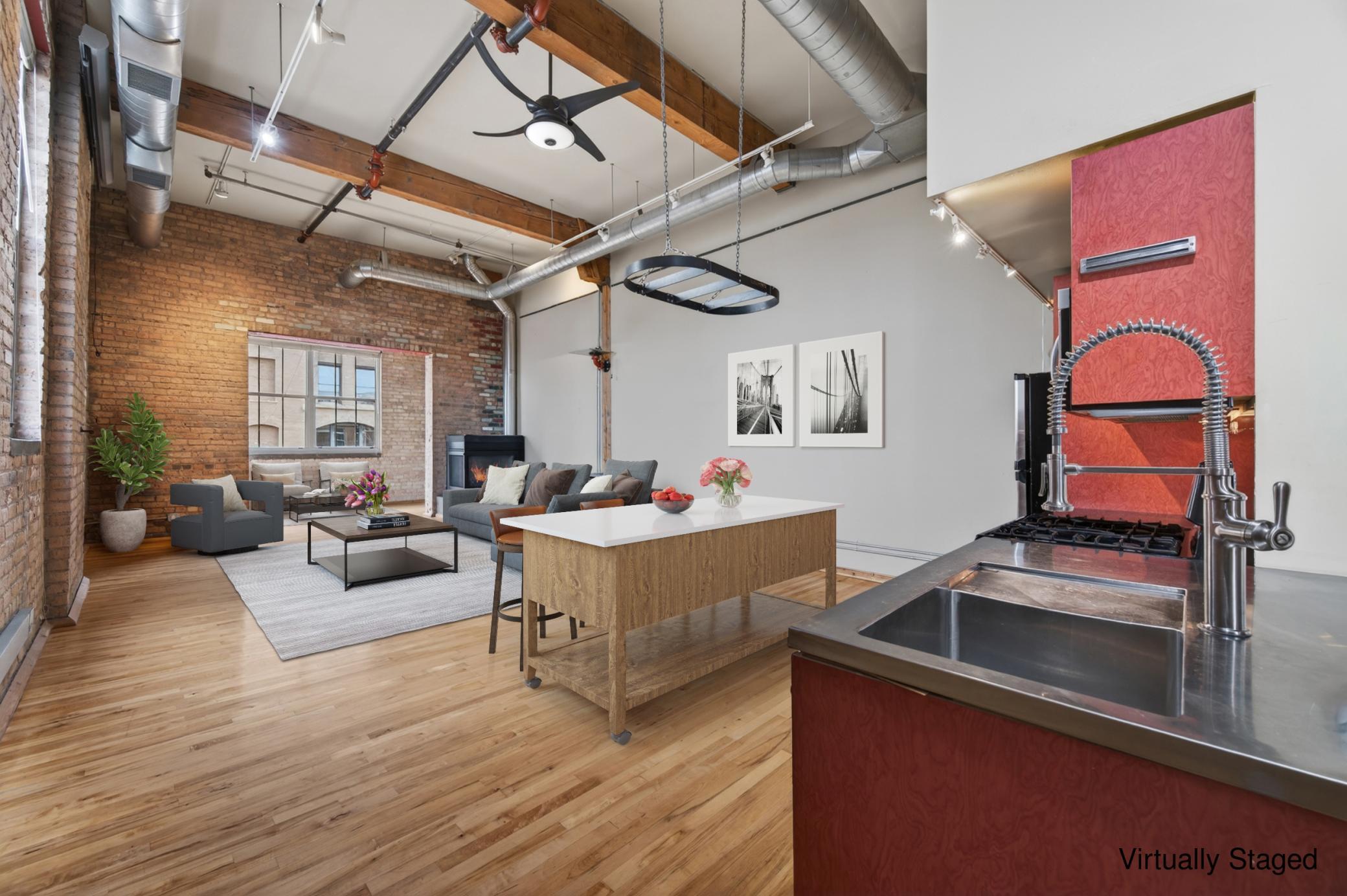 NYC-style loft living! (image virtually staged)