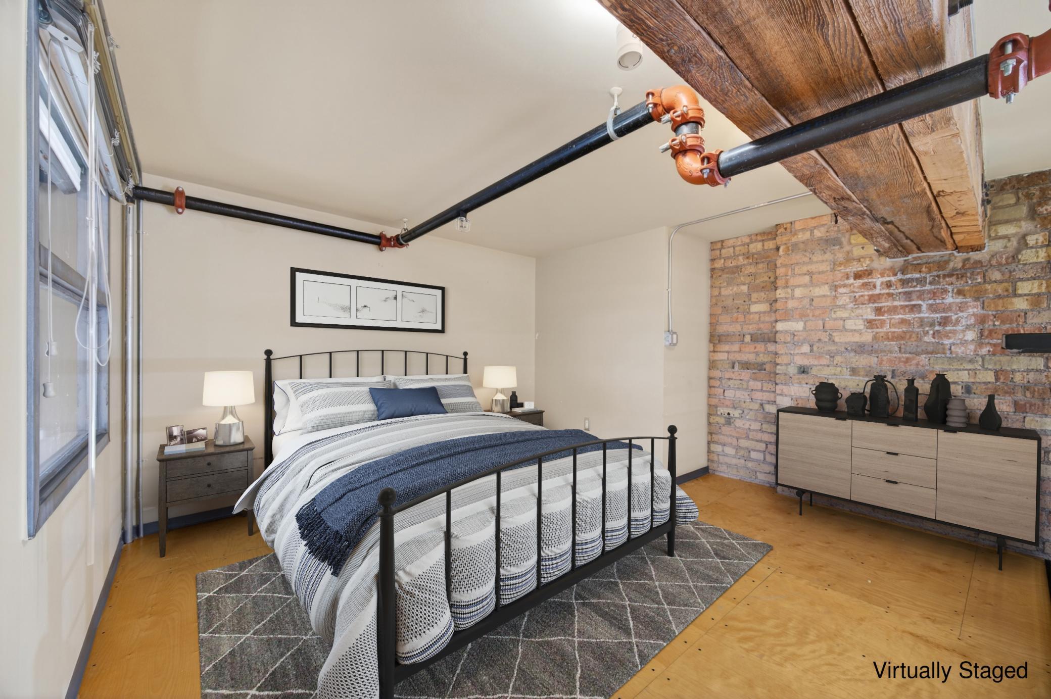 Upper loft bedroom (image virtually staged)