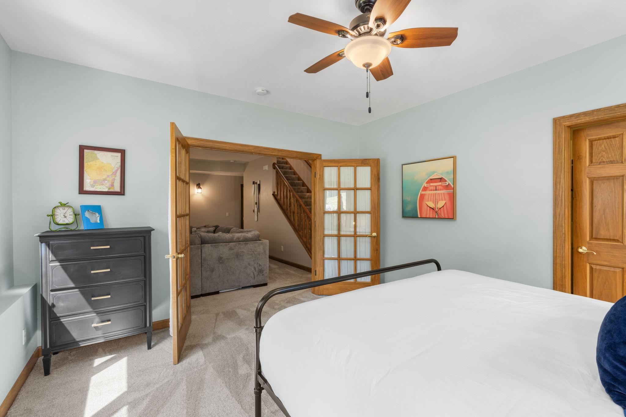 Lower level bedroom 2 with french doors