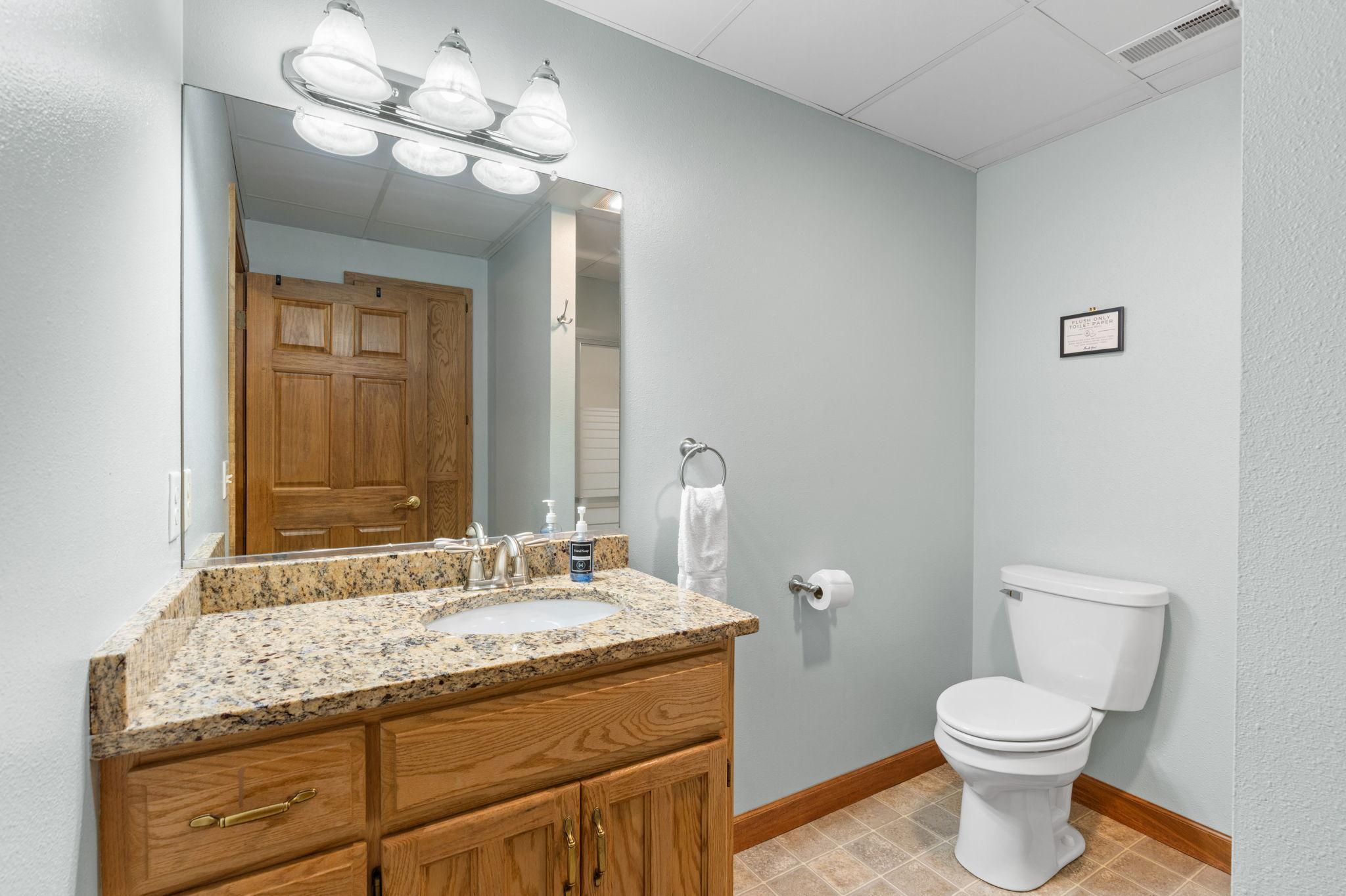 Spacious lower level 3/4 bath