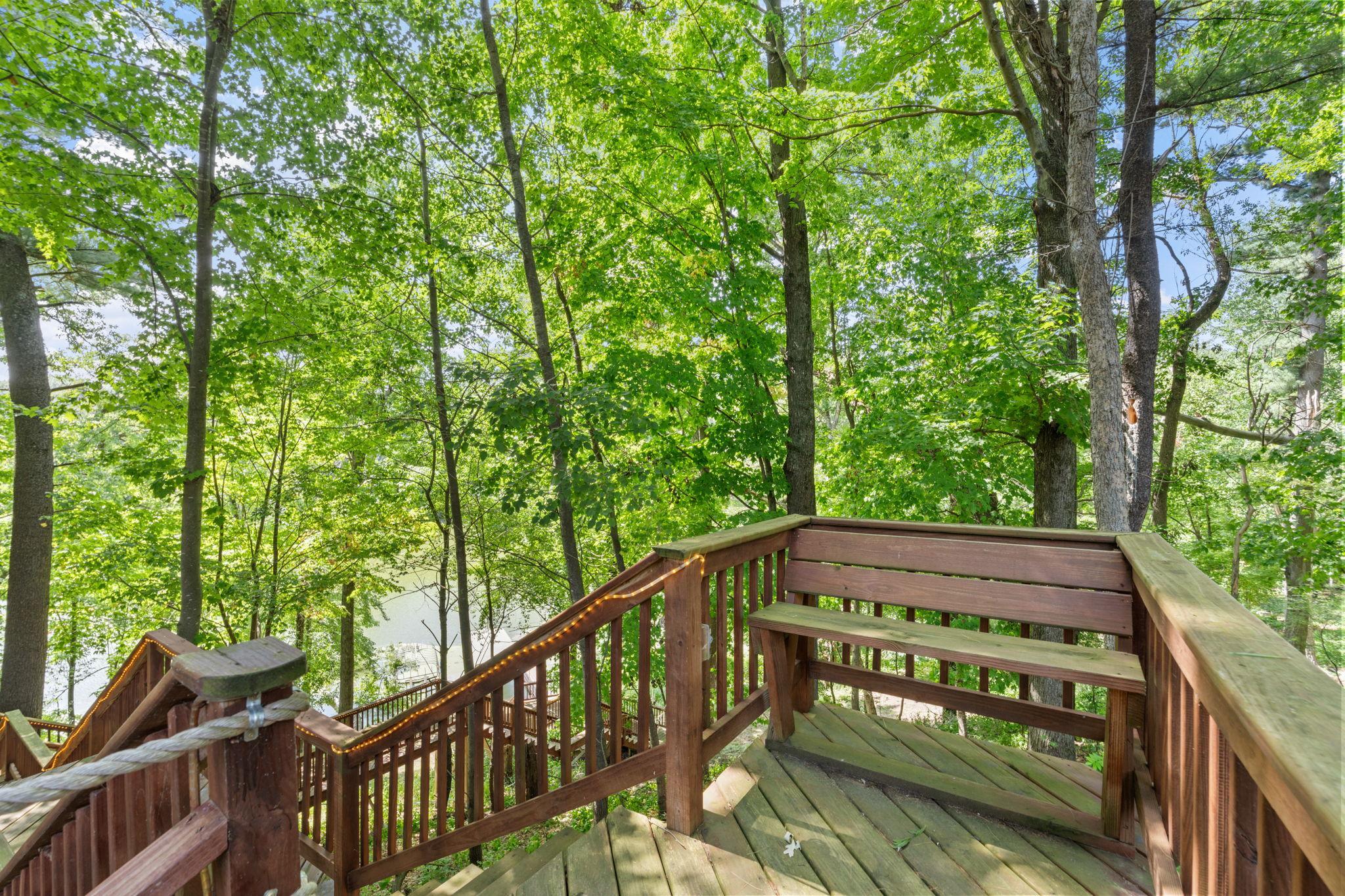 Thoughtfully built stairs with a bench to enjoy the view