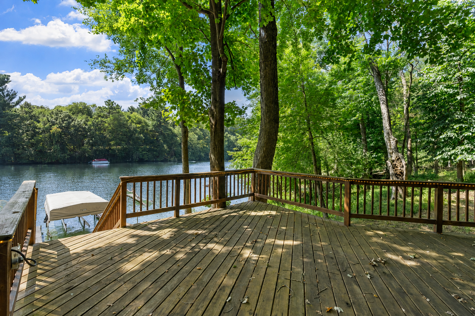 Lower level deck with virtually edited water