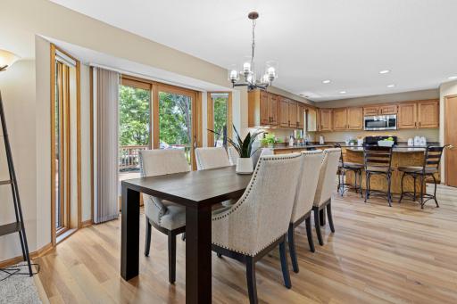 The open dining area flows effortlessly into the kitchen.