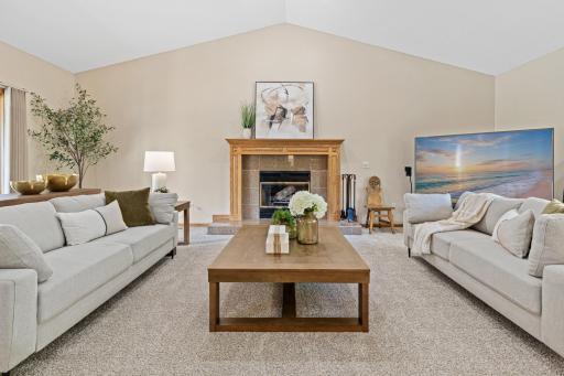 A wood-burning fireplace sets the scene for cozy evenings gathered together.