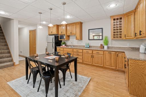 Downstairs, the finished walkout level becomes a destination of its own.