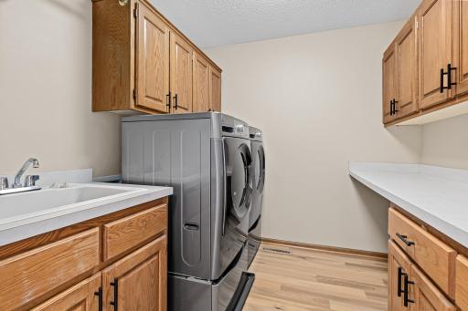 Large laundry room with sink and built-in storage