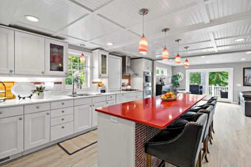 Plenty of counter space, generous storage, and seating for a crowd — this kitchen was made for gathering and entertaining