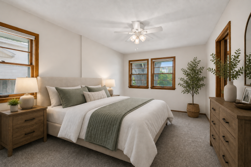 Primary bedroom with bathroom Staged