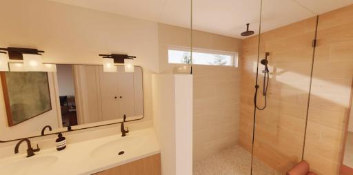 Primary bathroom walk-in shower rendering.