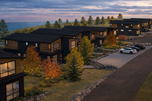 Villas and parking bays rendering.