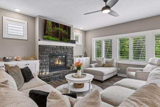 There is plenty of room to gather here! The generous living room easily accommodates multiple seating areas and is perfect for entertaining.