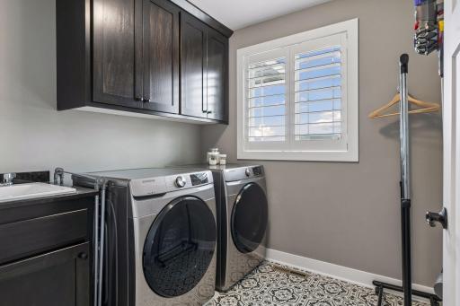 Upper-level laundry makes everyday living easy and offers fantastic additional storage plus a convenient utility sink.