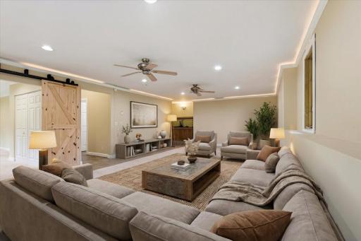 Virtually Staged lower level family room