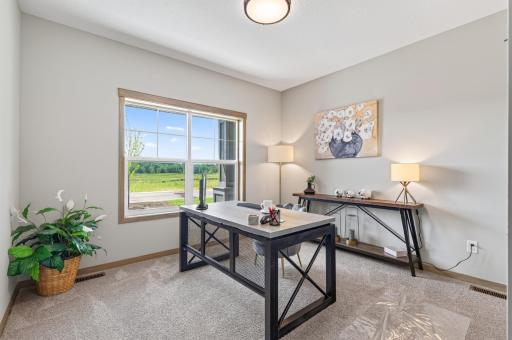 In the model we have displayed bedroom #2 as an office. Note bedroom # 2 and the primary bedroom on are opposite ends of the house for more privacy.