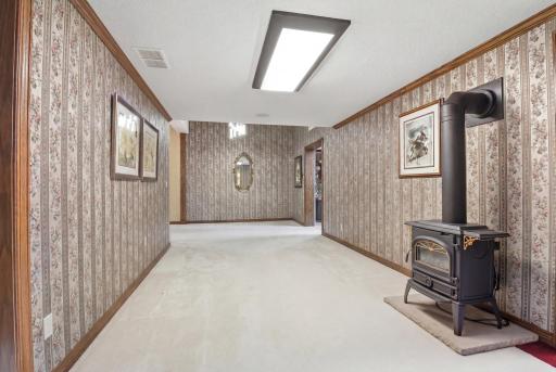 Additional finished lower-level flex space with open layout and adjoining rooms
