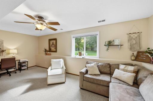 Lower level family room with Daylight window views of the partially privacy fenced back yard.