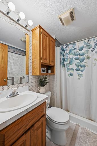 A second bath downstairs is 3/4.
