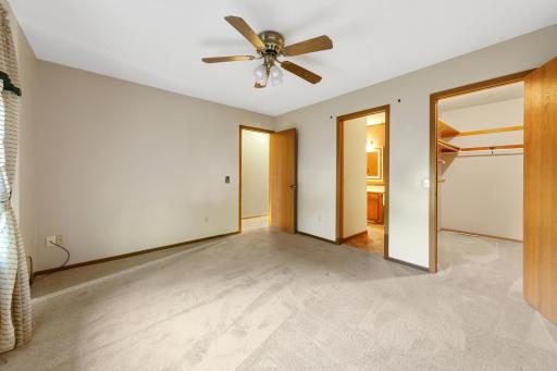 Primary bedroom with walk-through to bath and walk-in closet